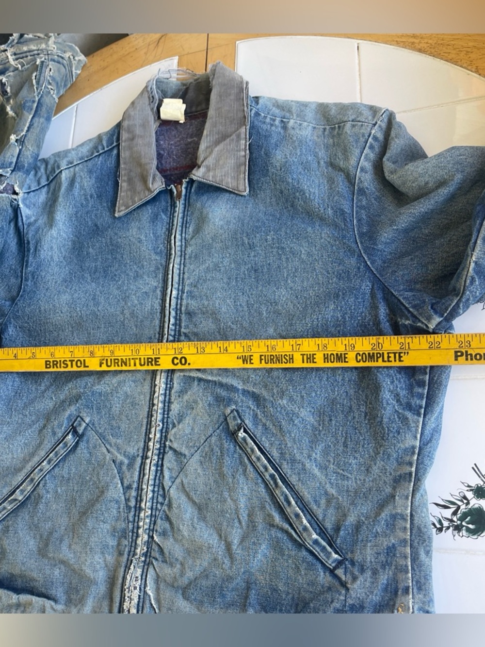 Vintage Big Ben Wrangler Denim Bomber Jacket M Chore Coat Workwear Distressed - Picture 6 of 16